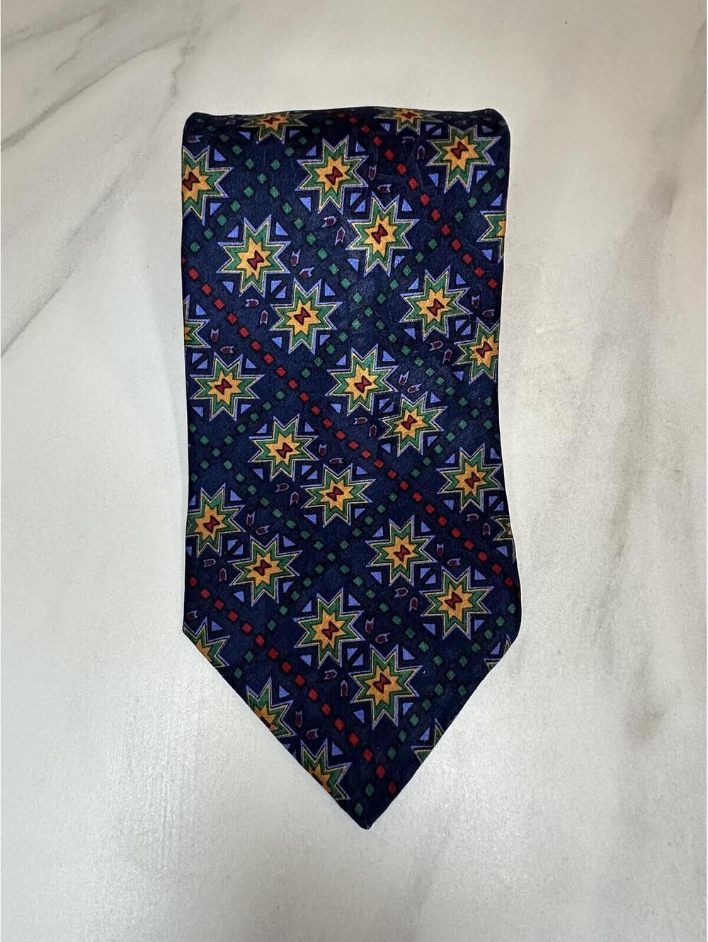 Vintage Christian Dior 100% silk tie blue star medallion geometric